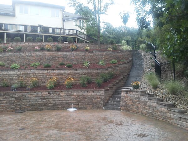 Retaining walls with shrubs and flowers